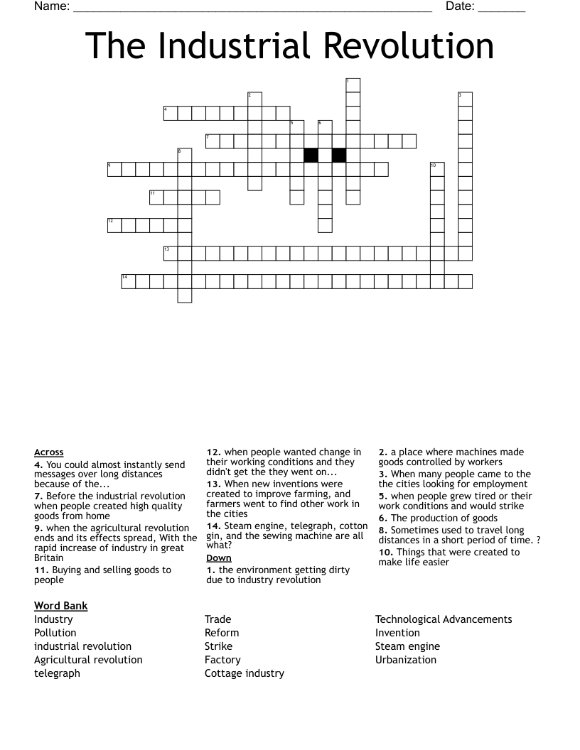 The Industrial Revolution Crossword