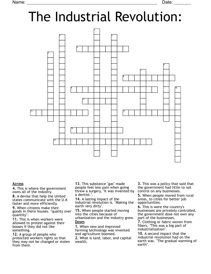 The Industrial Revolution: Crossword