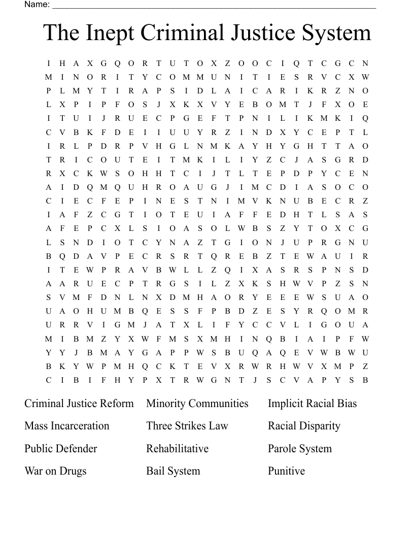 The Inept Criminal Justice System Word Search