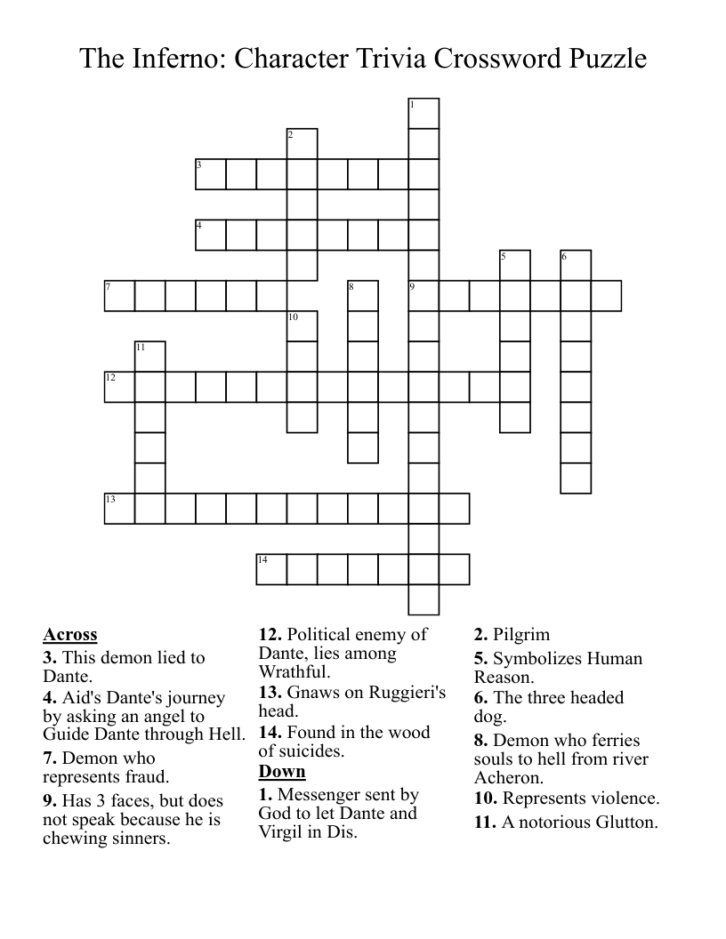 The Inferno: Character Trivia Crossword Puzzle 