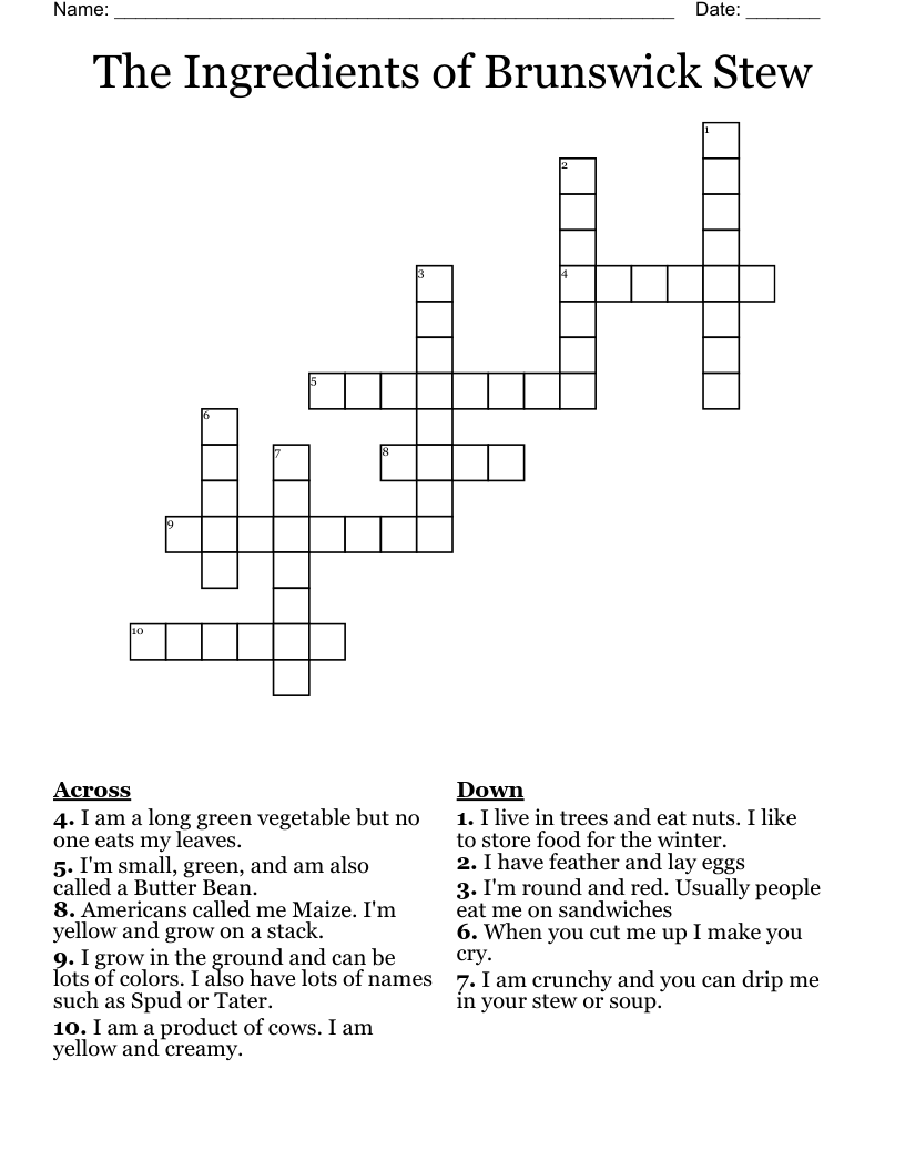 The Ingredients of Brunswick Stew Crossword