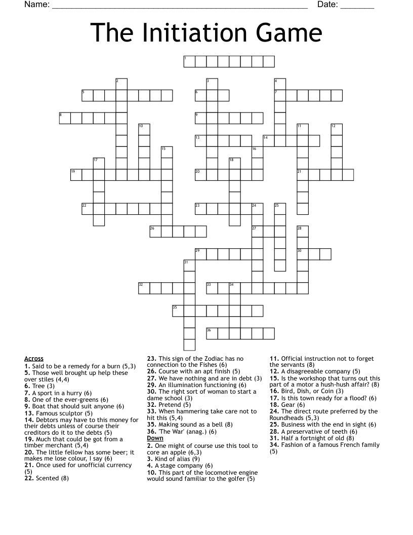 The Initiation Game Crossword