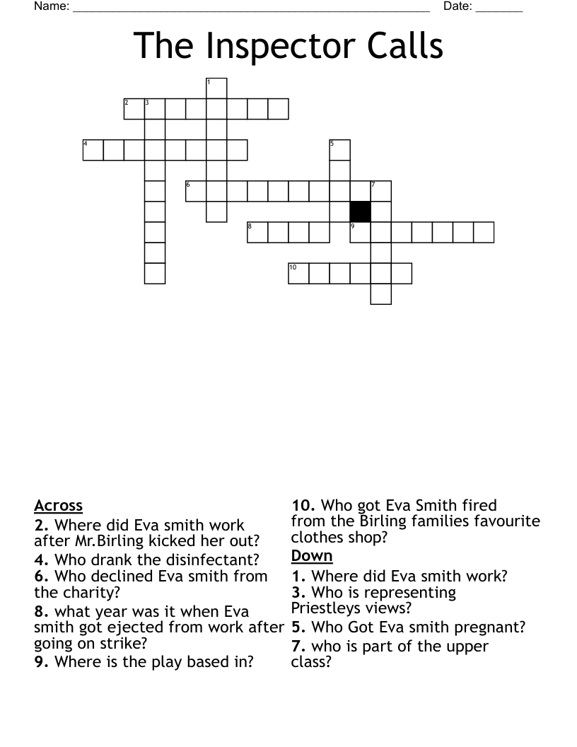 The Inspector Calls Crossword
