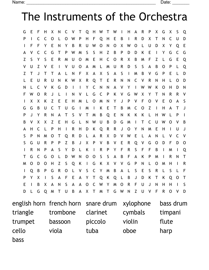 The Instruments of the Orchestra Word Search