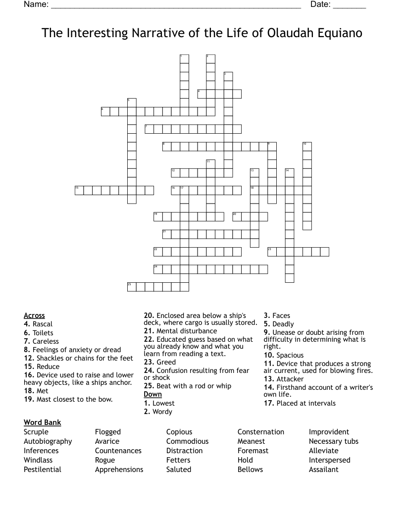 The Interesting Narrative of the Life of Olaudah Equiano Crossword