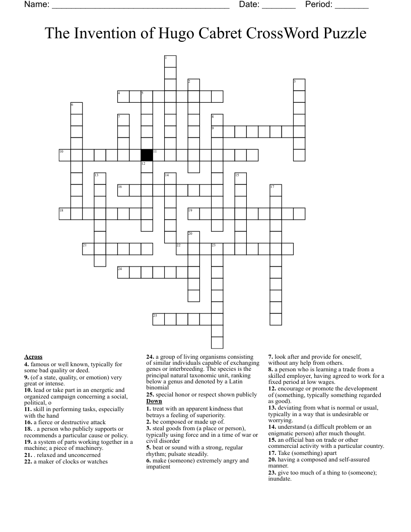 The Invention of Hugo Cabret CrossWord Puzzle 