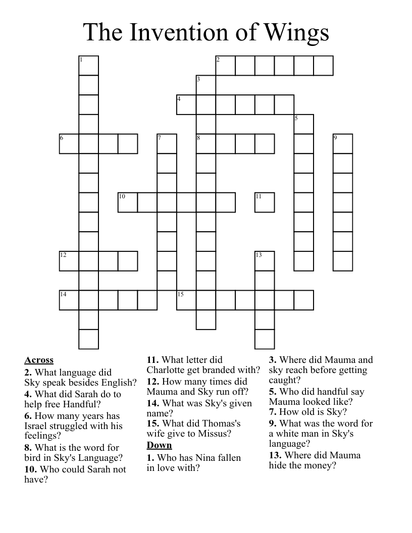 The Invention of Wings Crossword