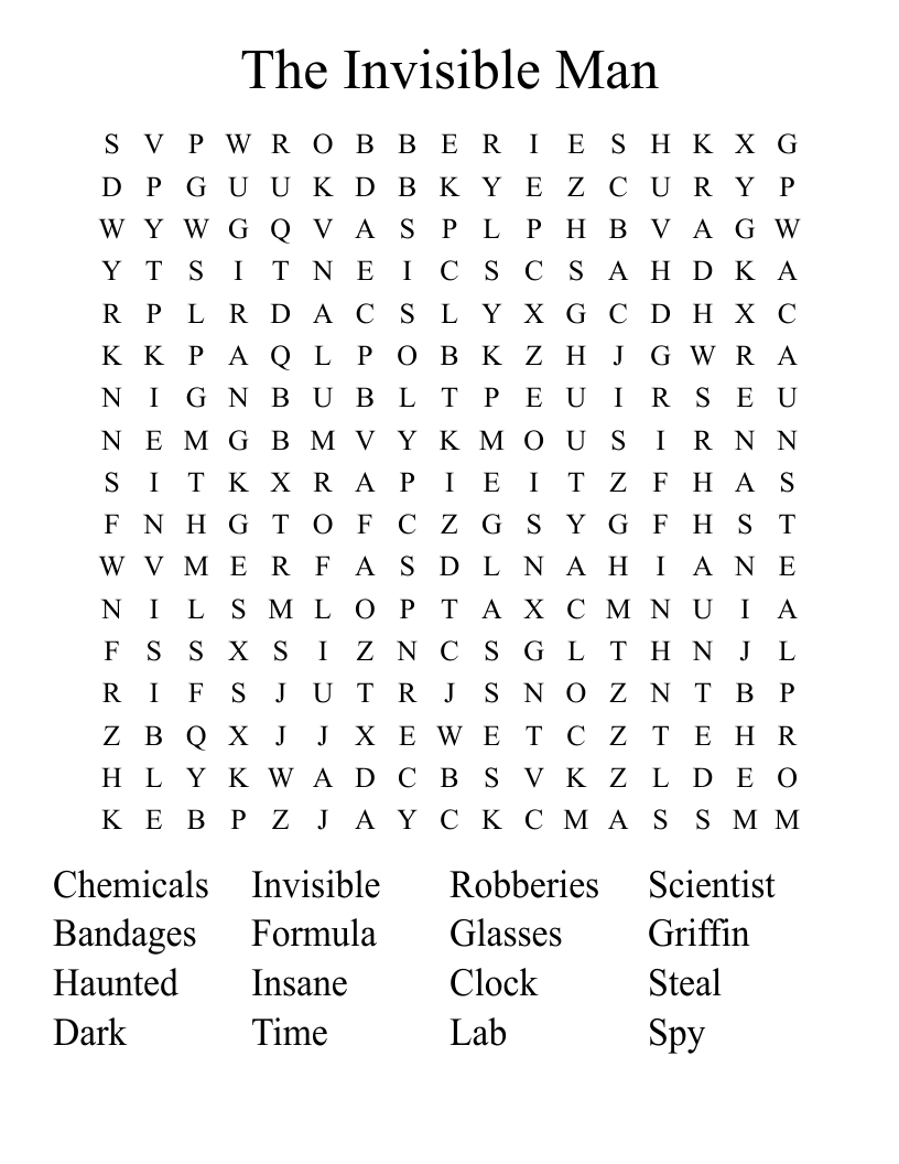 The Invisible Man Word Search