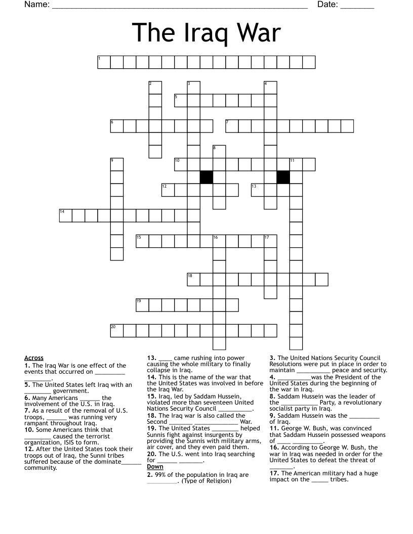 The Iraq War  Crossword