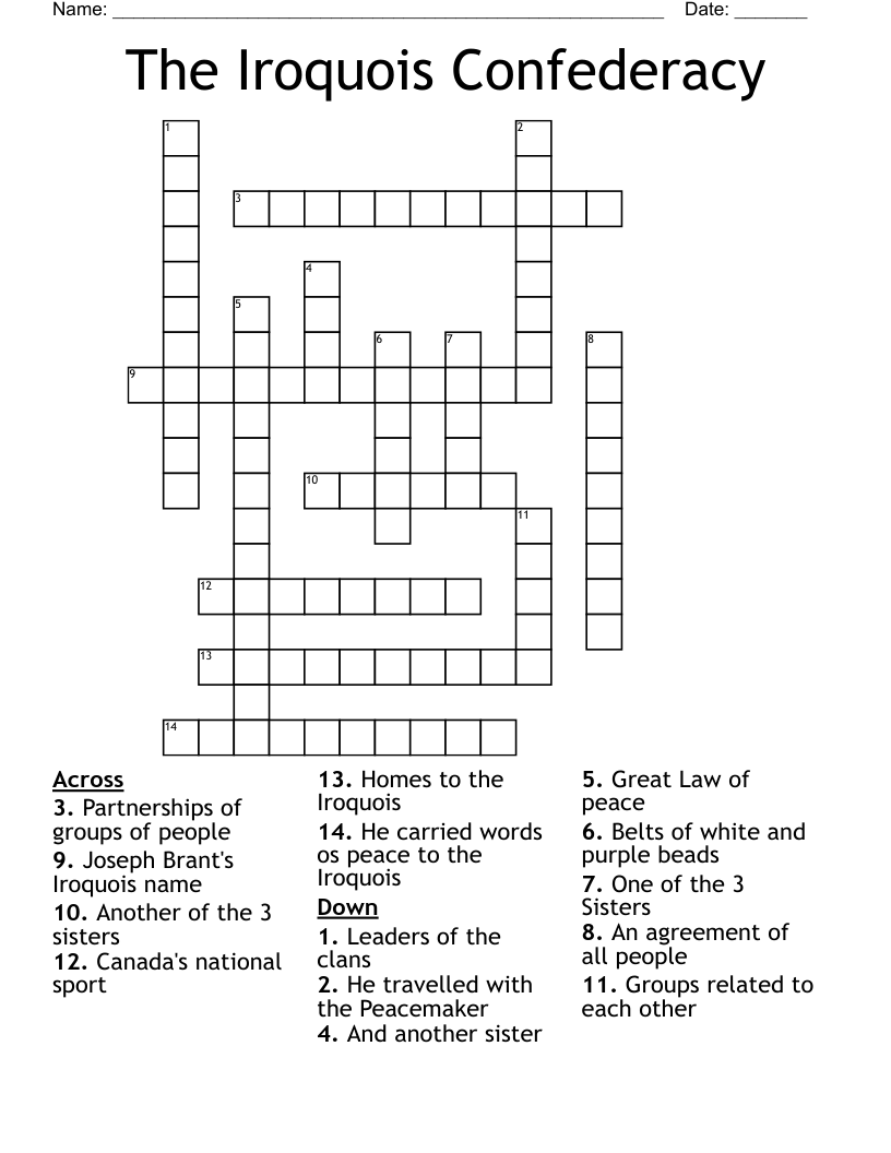 The Iroquois Confederacy Crossword