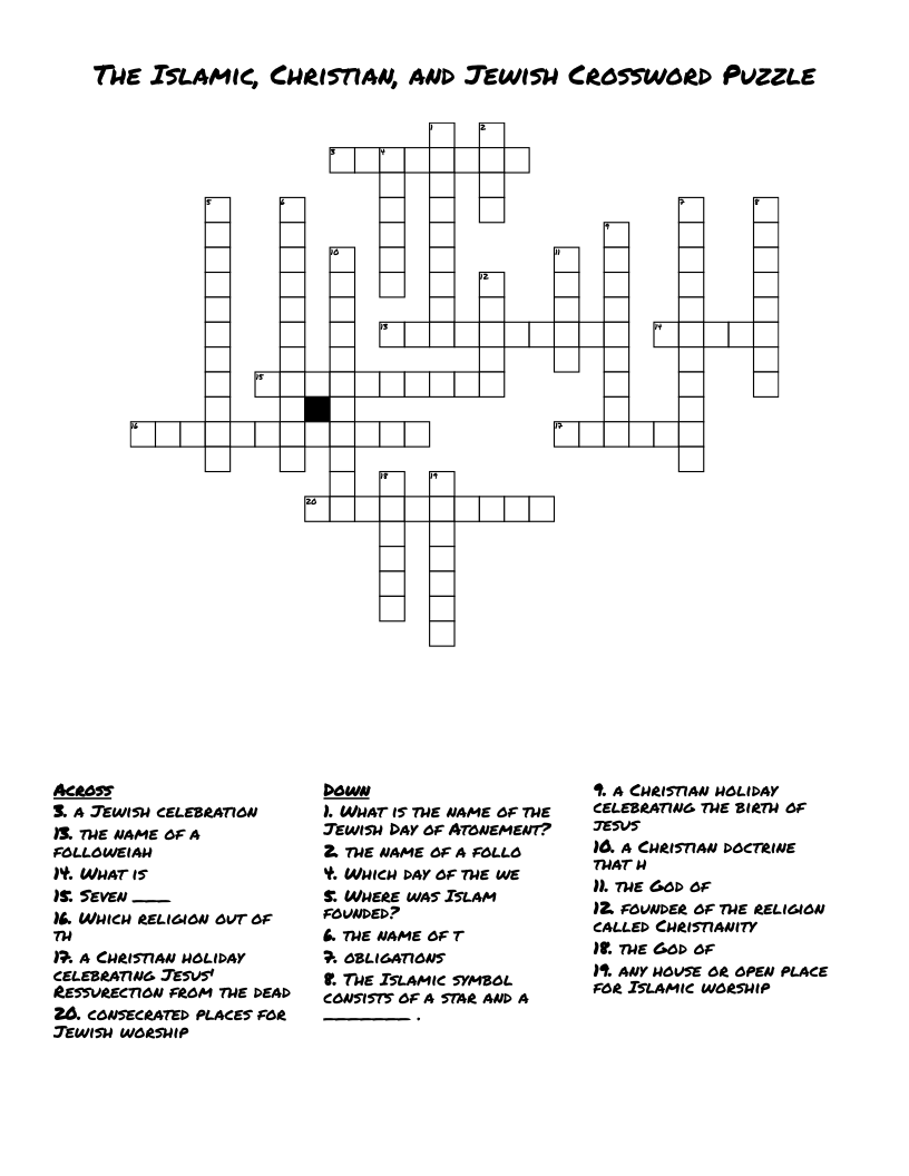 The Islamic, Christian, and Jewish Crossword Puzzle