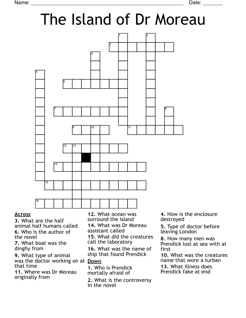 The Island of Dr Moreau Crossword