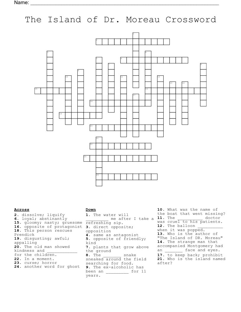 The Island of Dr. Moreau Crossword