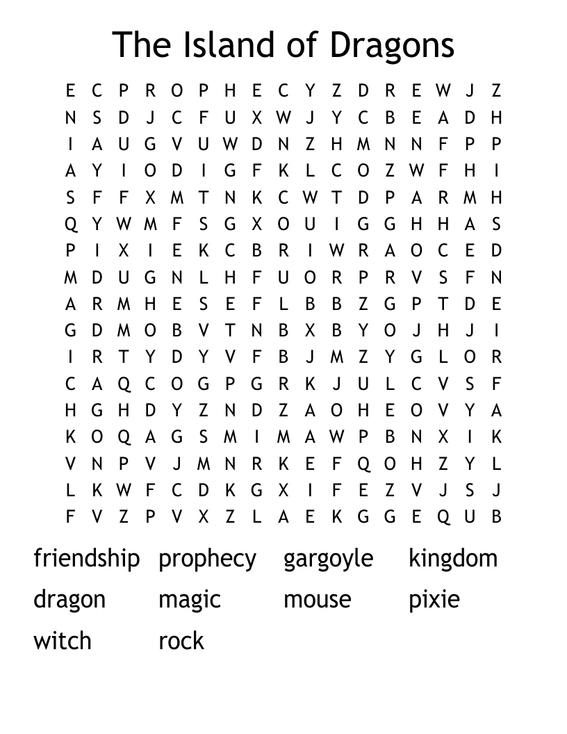 The Island of Dragons Word Search
