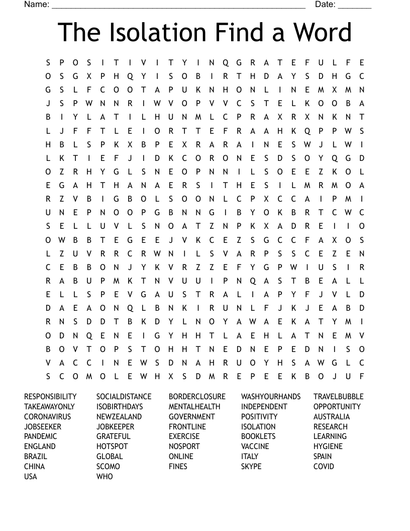 The Isolation Find a Word Word Search