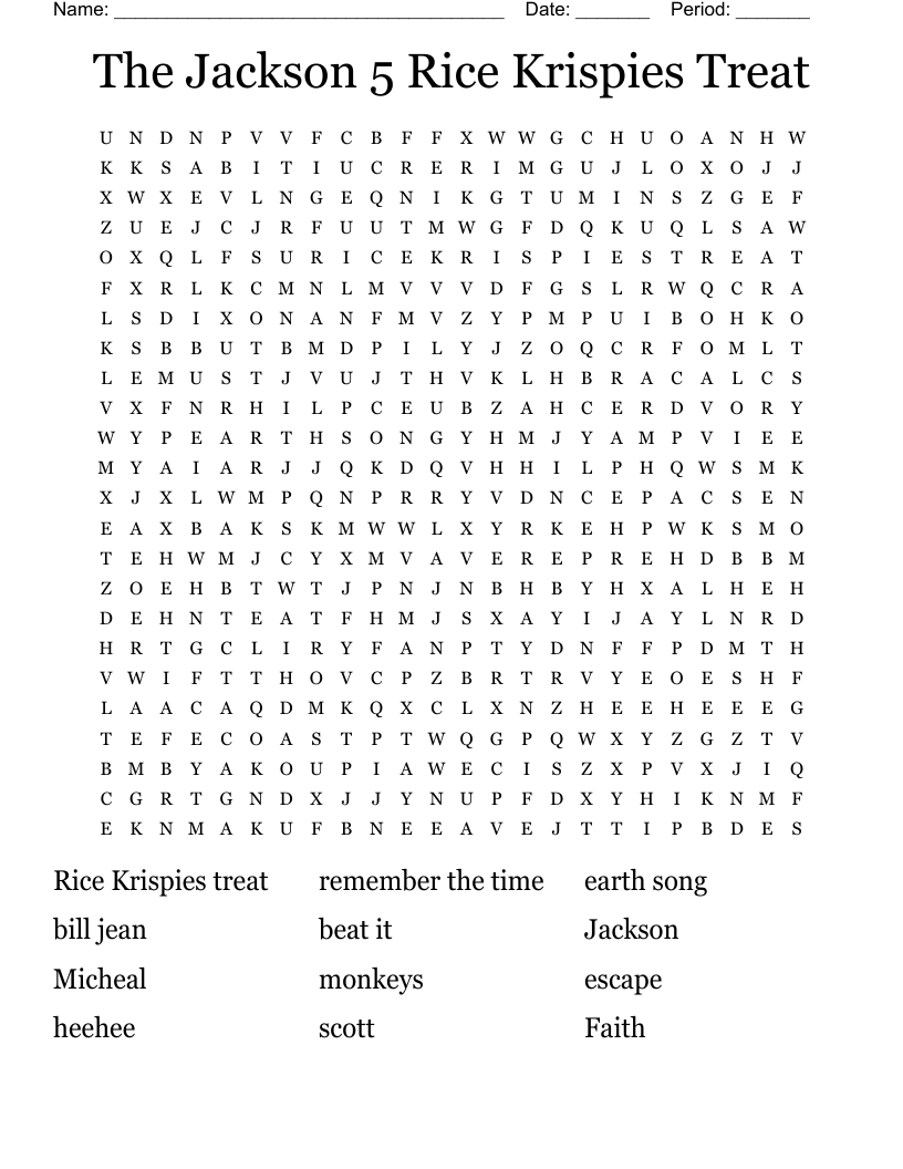The Jackson 5 Rice Krispies Treat Word Search