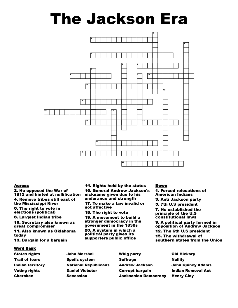 The Jackson Era Crossword