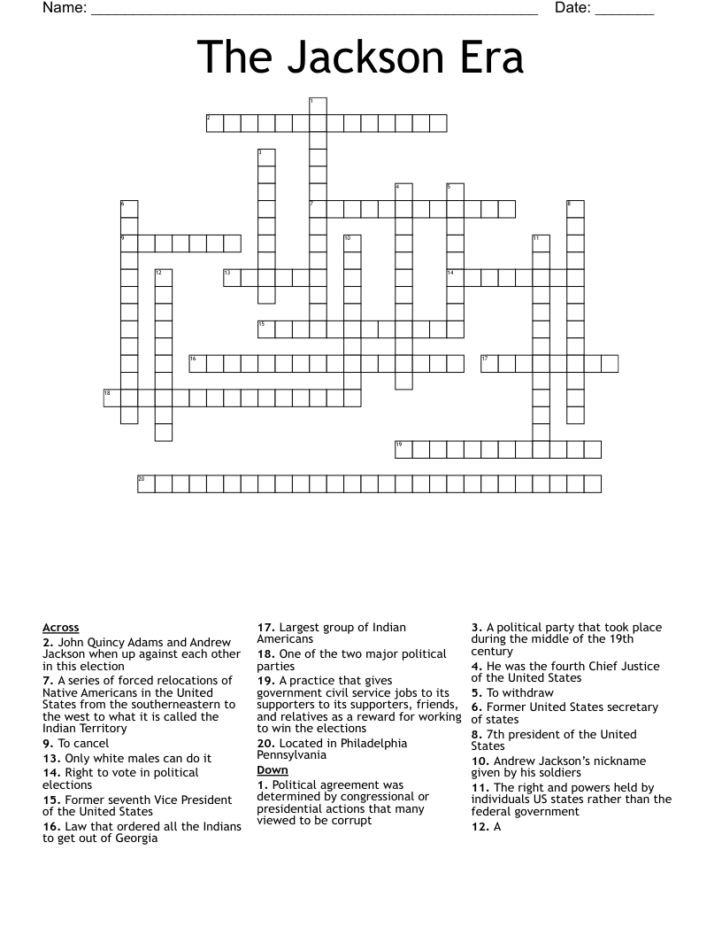 The Jackson Era Crossword