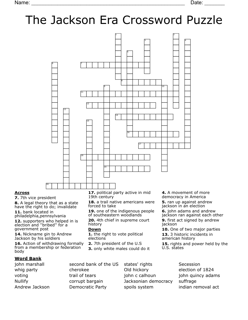 The Jackson Era Crossword Puzzle