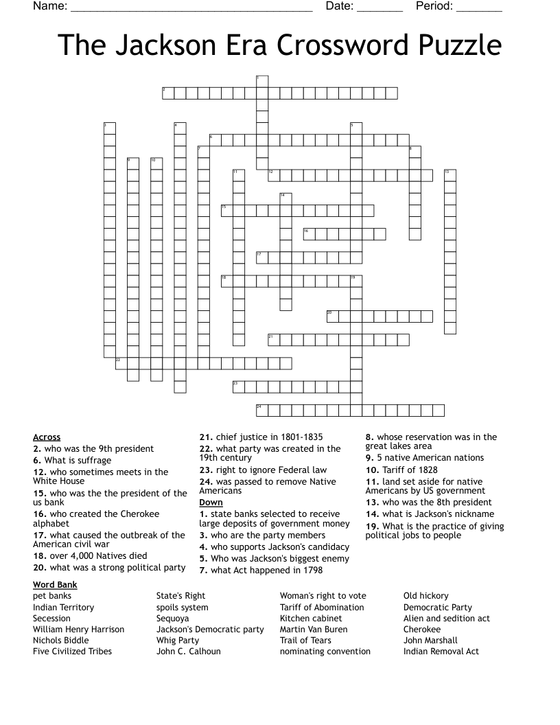 The Jackson Era Crossword Puzzle