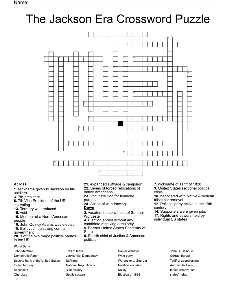 The Jackson Era Crossword Puzzle 