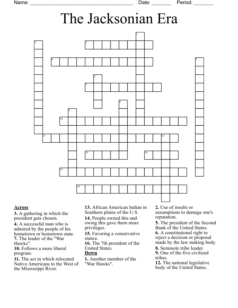 The Jacksonian Era Crossword