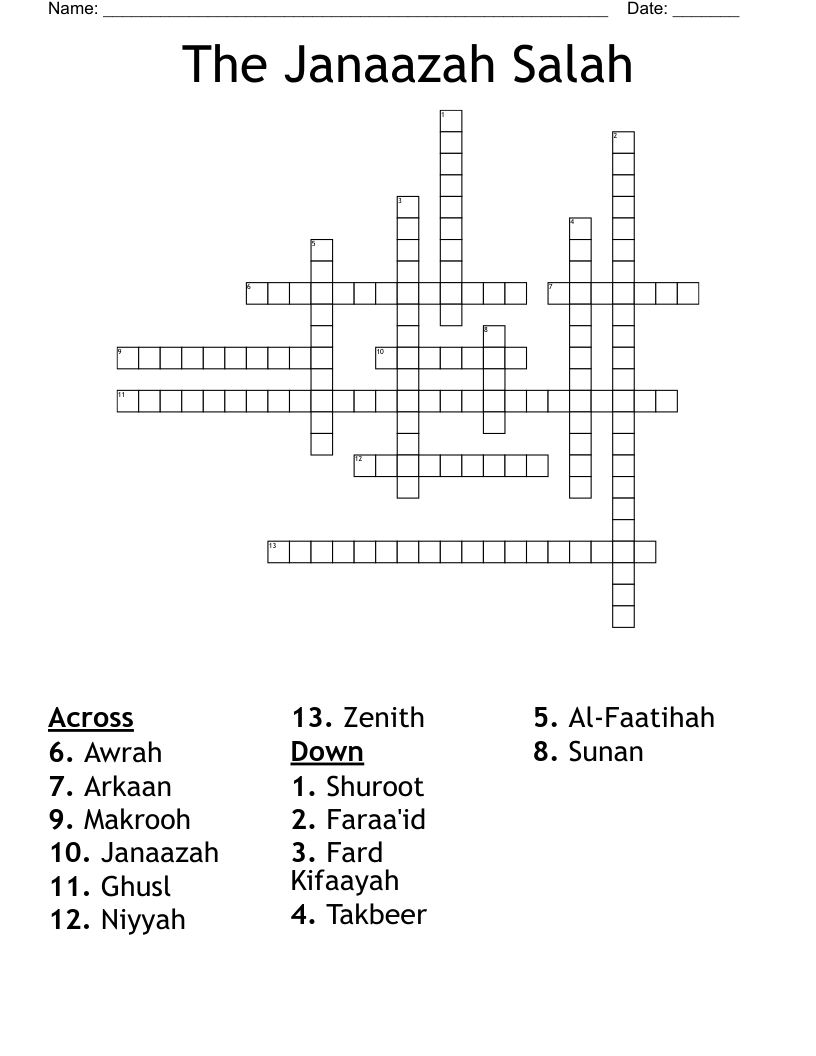 The Janaazah Salah Crossword