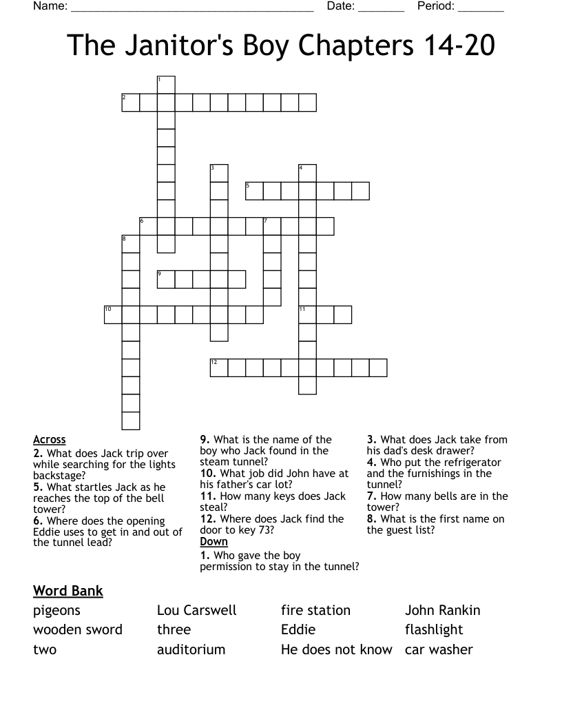 The Janitor's Boy   Chapters 14-20 Crossword