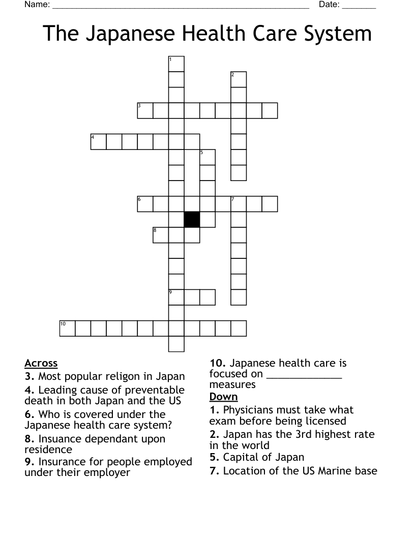 The Japanese Health Care System Crossword