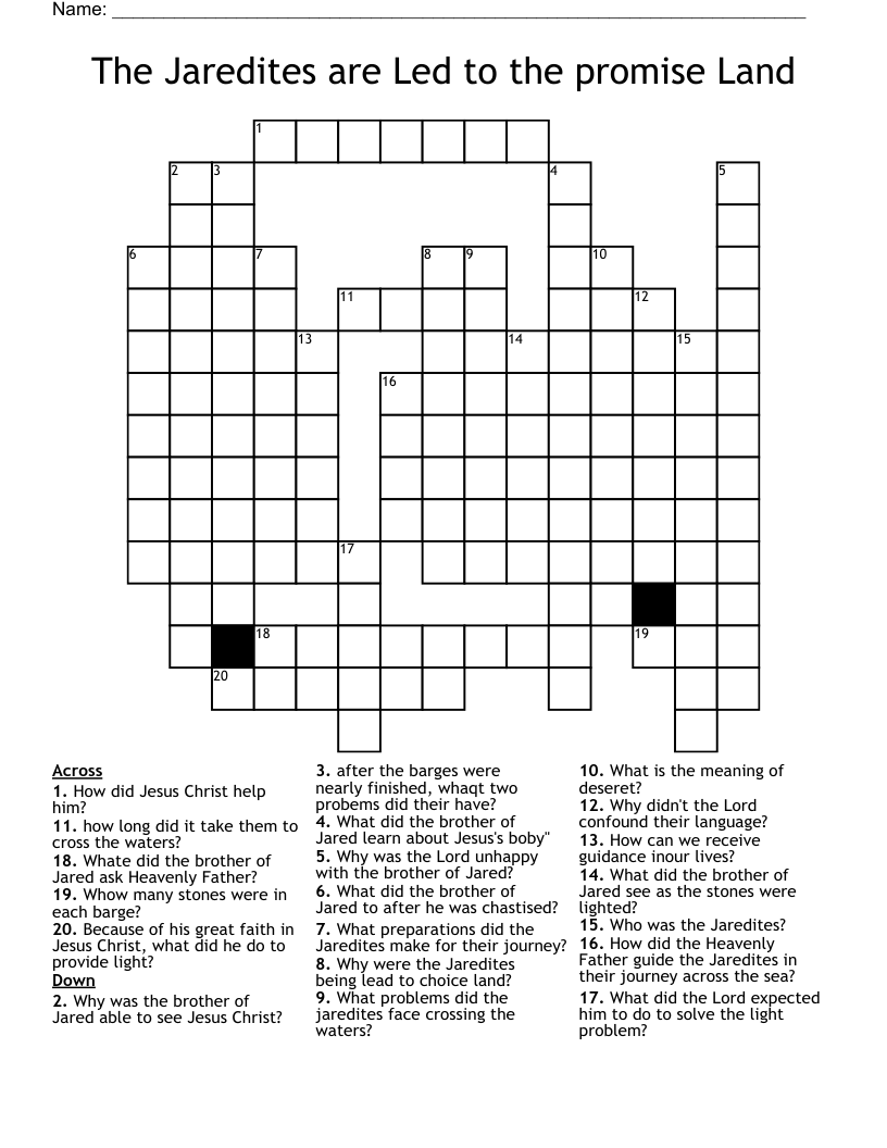 The Jaredites are Led to the promise Land Crossword