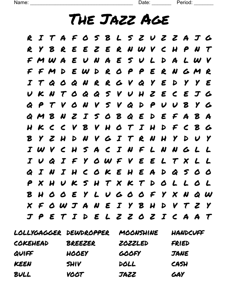 The Jazz Age Word Search