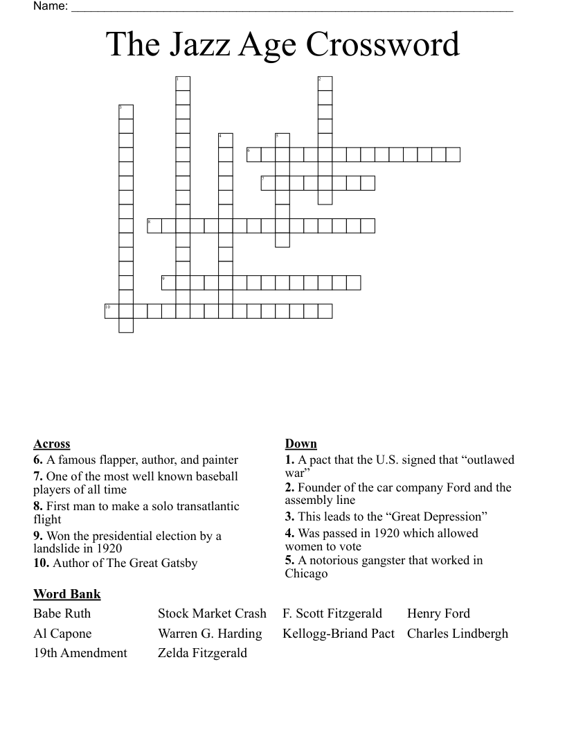 The Jazz Age Crossword