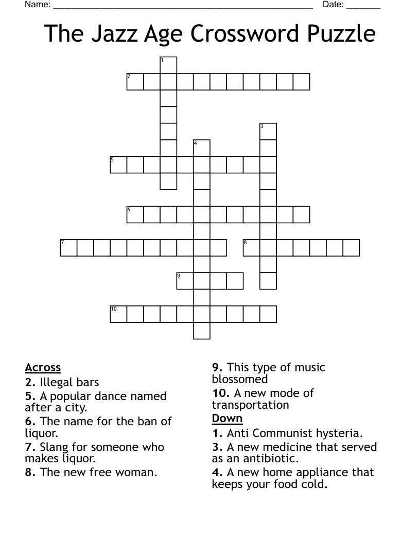 The Jazz Age Crossword Puzzle