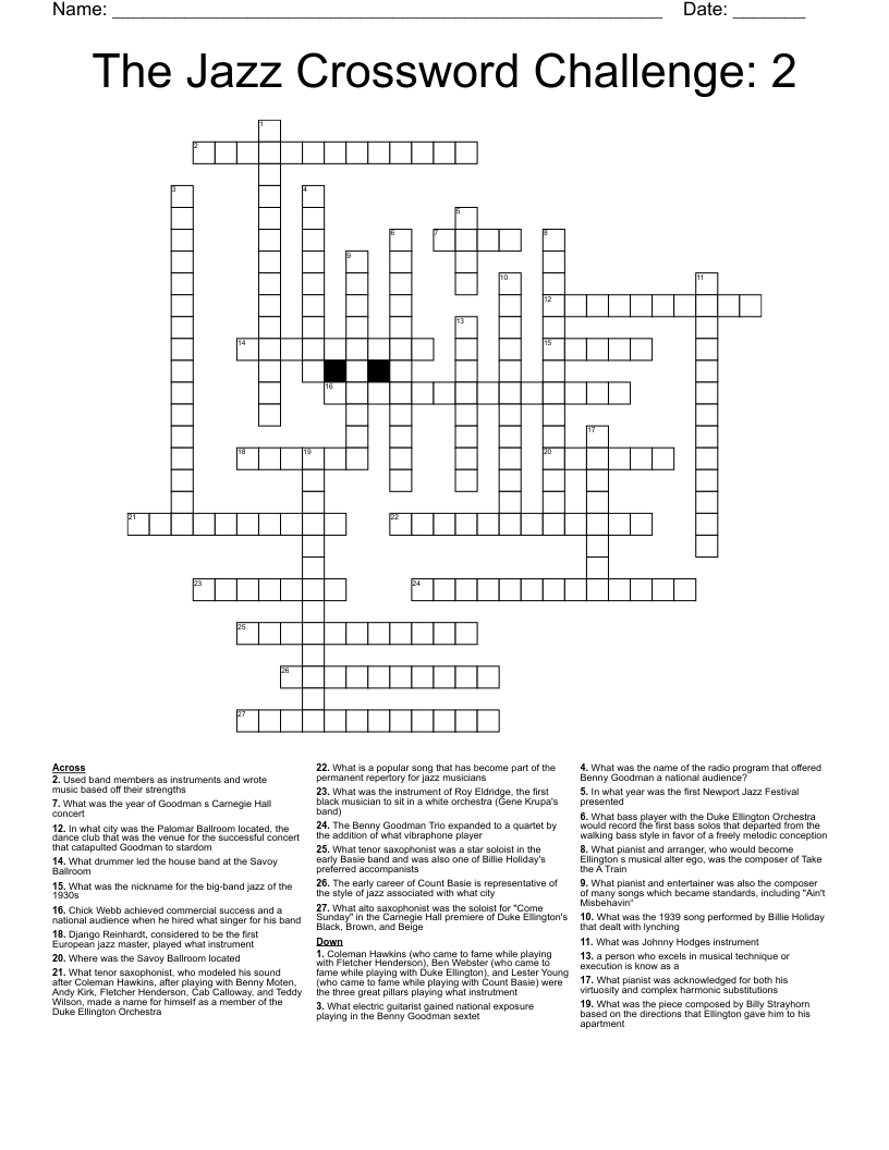 The Jazz Crossword Challenge: 2