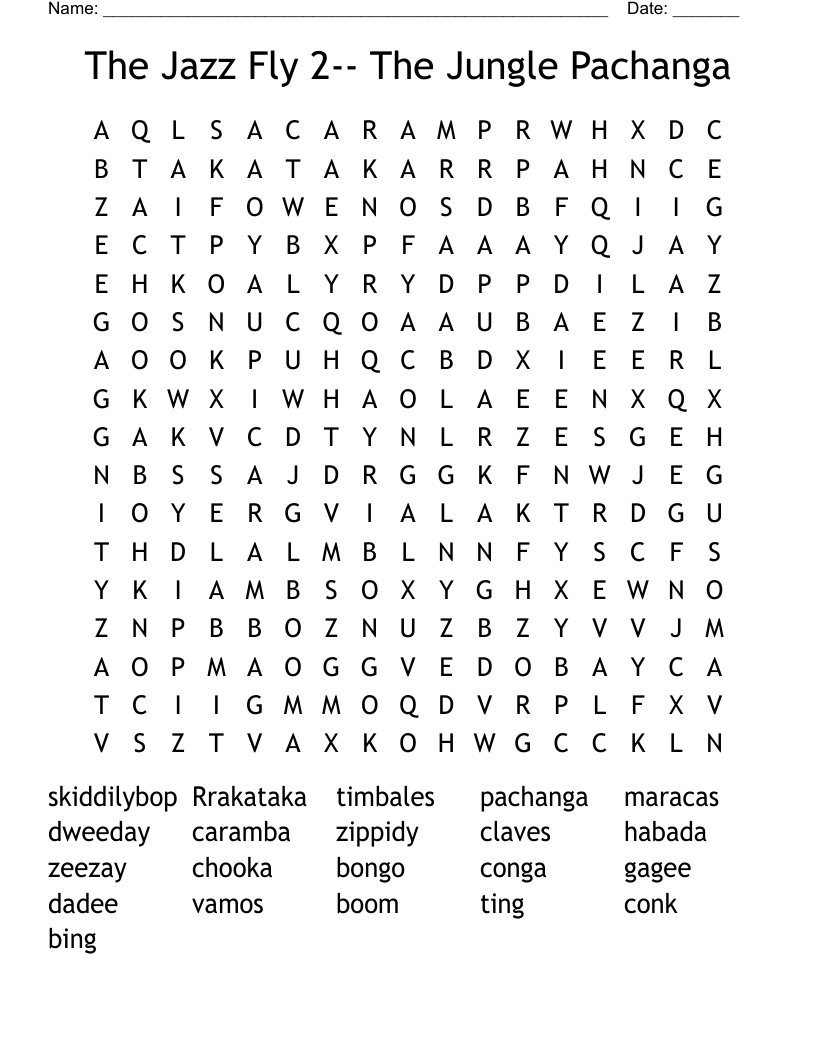 The Jazz Fly 2-- The Jungle Pachanga Word Search