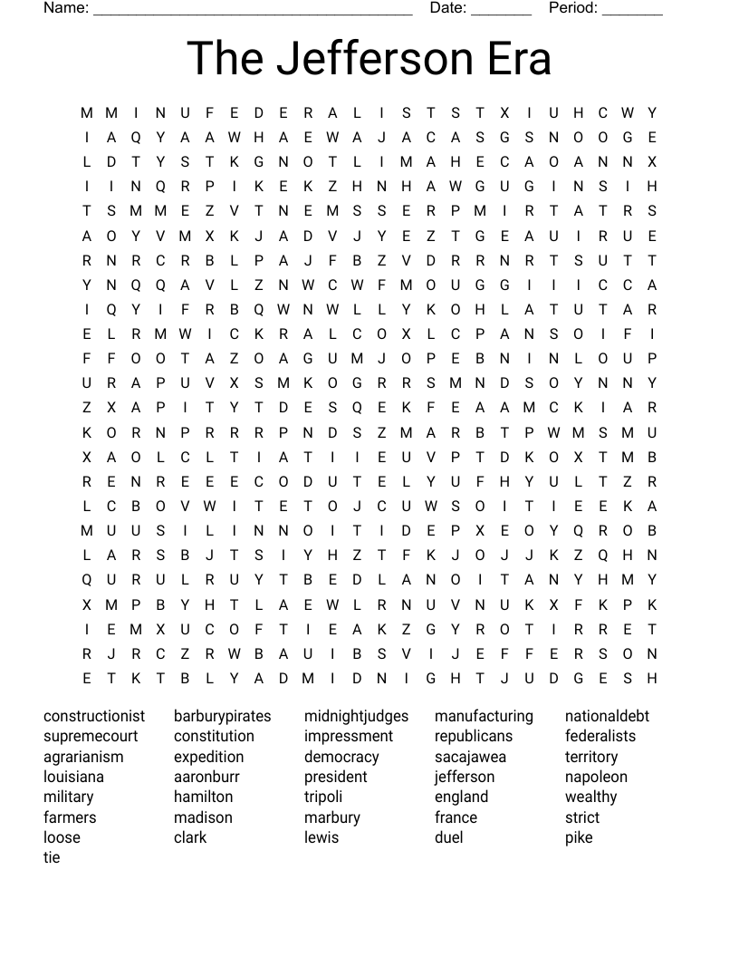 The Jefferson Era Word Search