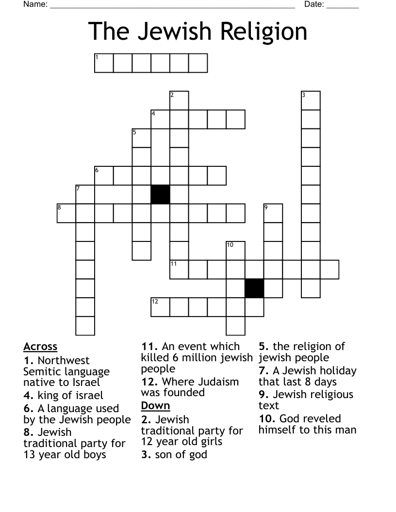 The Jewish Religion Crossword