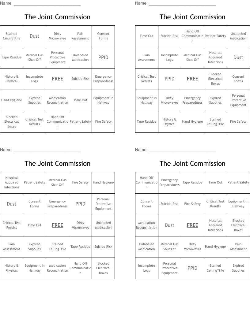 The Joint Commission Bingo Cards