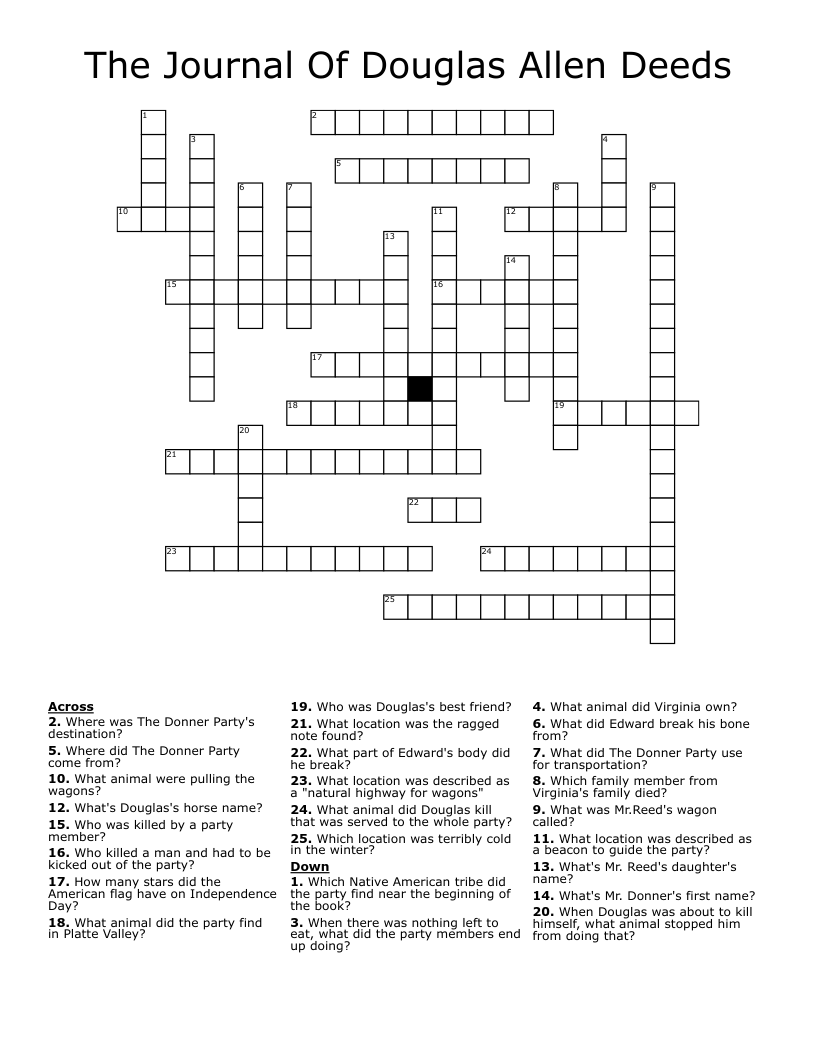 The Journal Of Douglas Allen Deeds Crossword