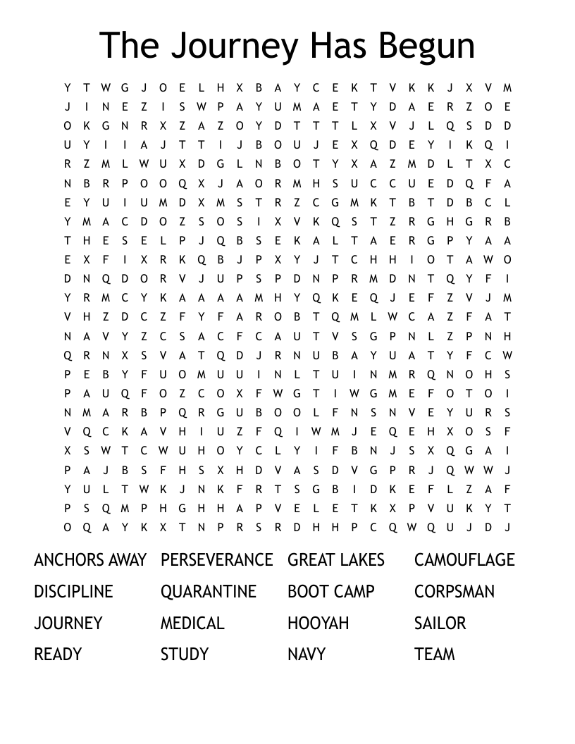 The Journey Has Begun Word Search