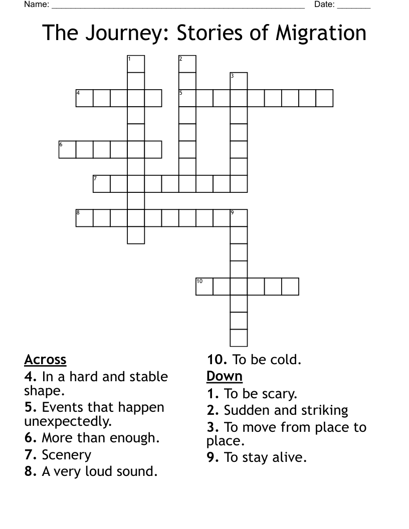 The Journey: Stories of Migration Crossword