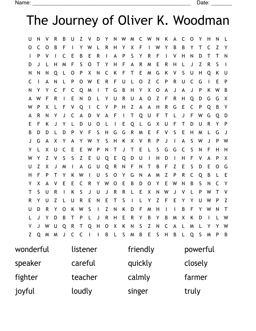 The Journey of Oliver K. Woodman Word Search
