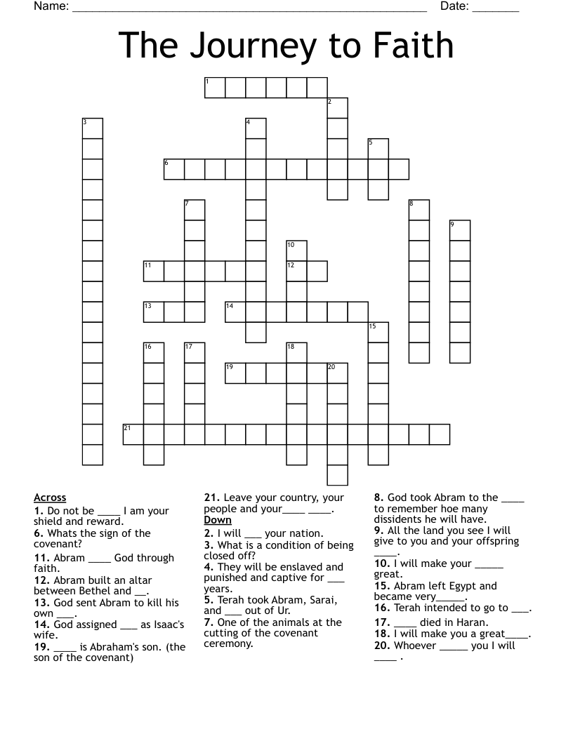 The Journey to Faith Crossword