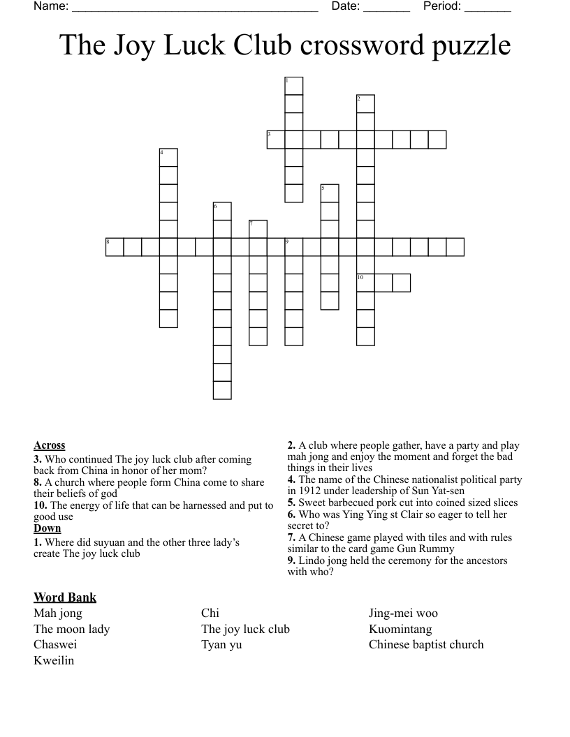 The Joy Luck Club crossword puzzle