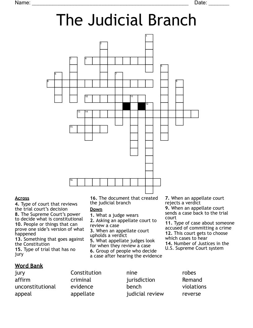 The Judicial Branch Crossword