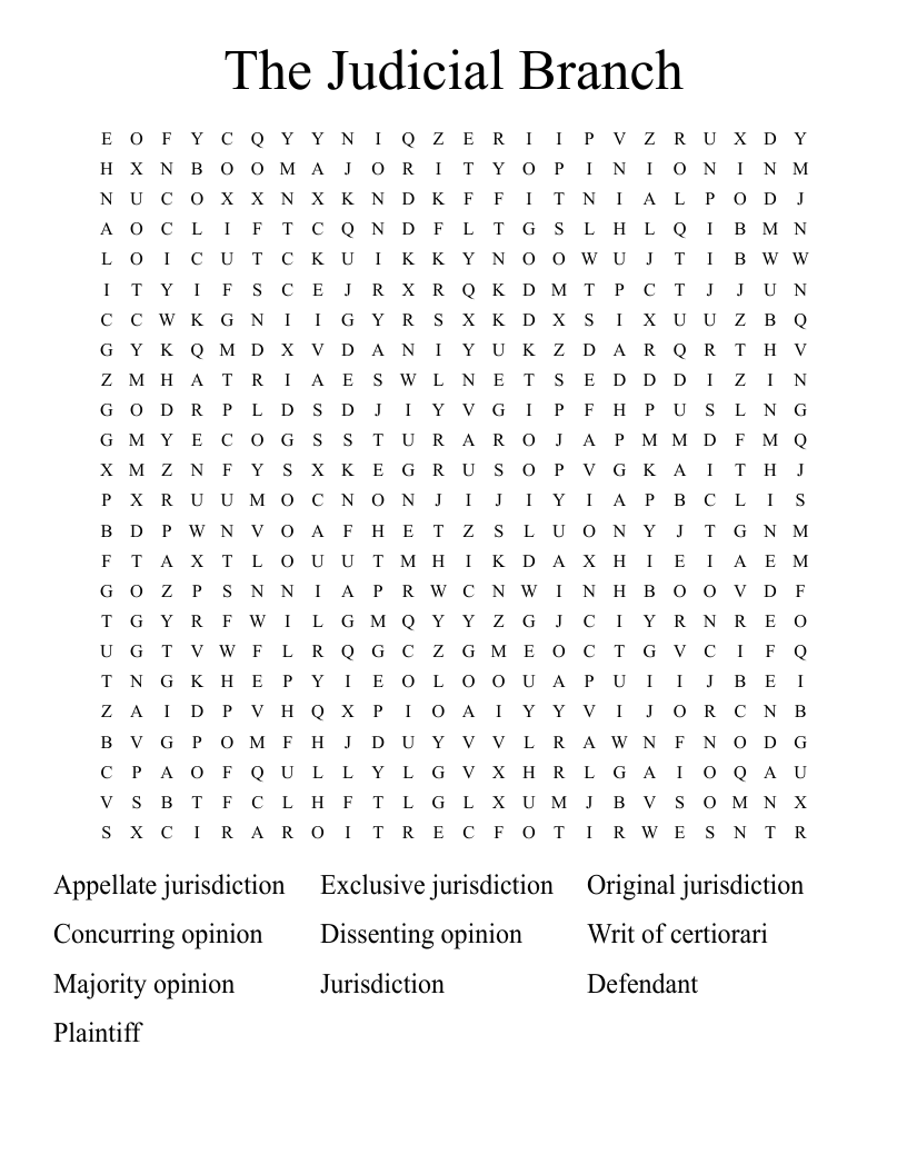 The Judicial Branch Word Search