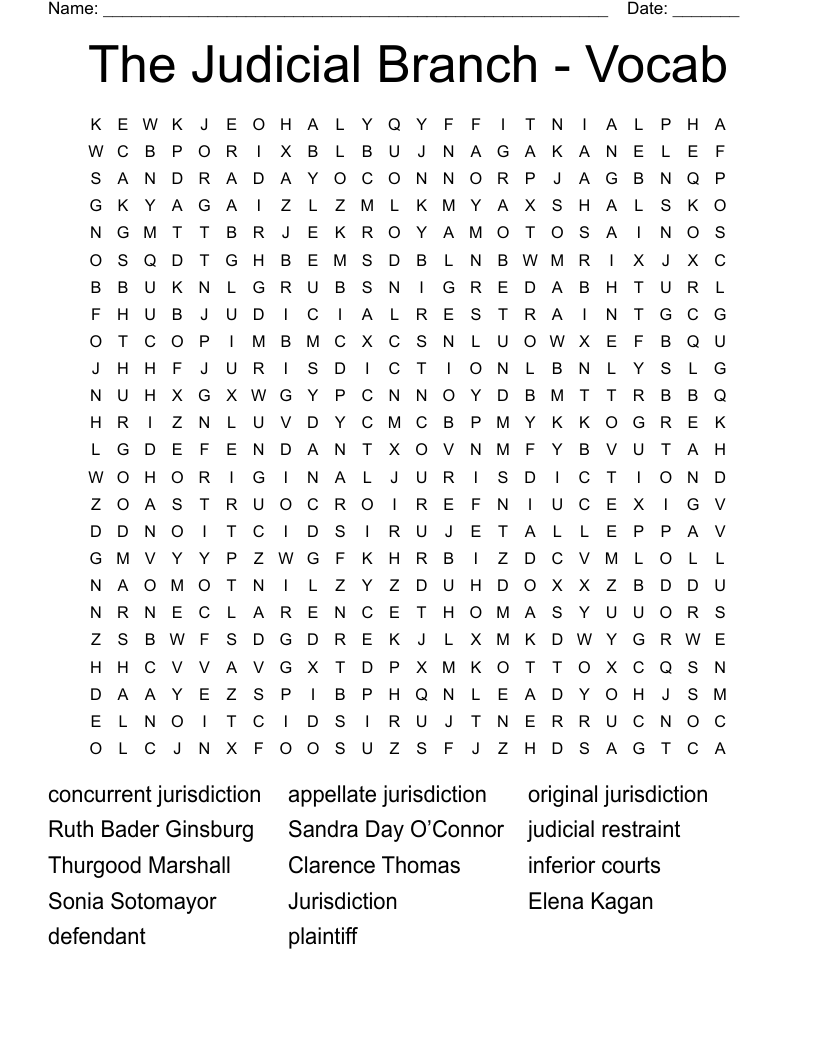 The Judicial Branch - Vocab Word Search