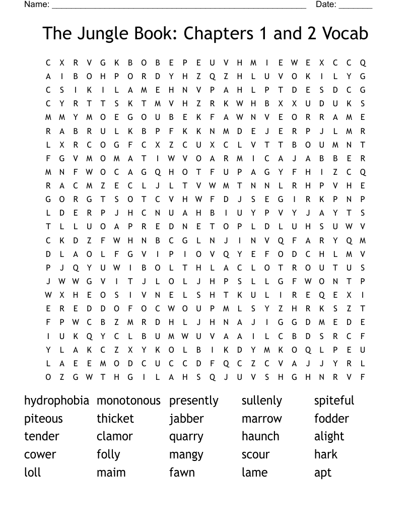 The Jungle Book: Chapters 1 and 2 Vocab Word Search