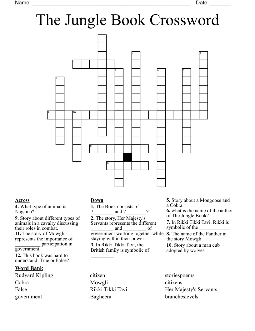 The Jungle Book Crossword