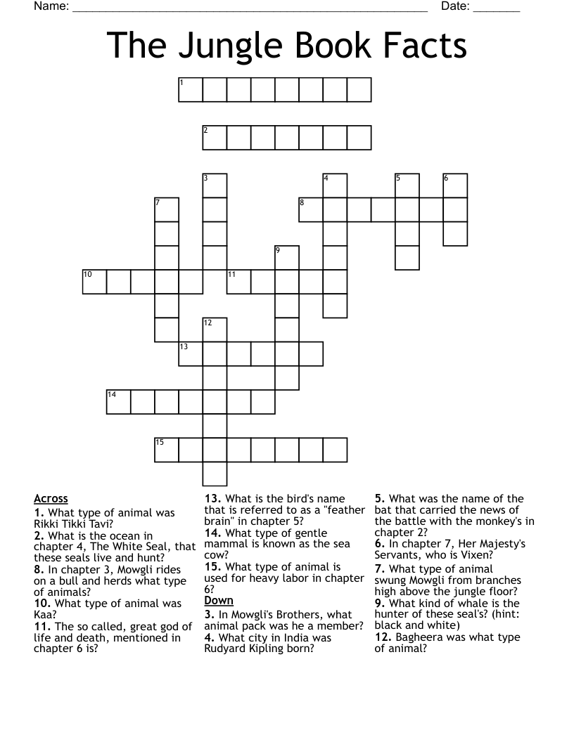 The Jungle Book Facts Crossword